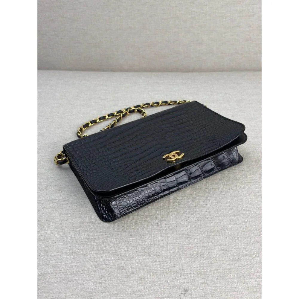 CHANEL Black Crocodile CC Flap Bag Small GHW